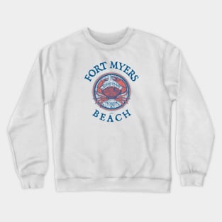 Fort Myers Beach, Florida, with Stone Crab on Wind Rose Crewneck Sweatshirt